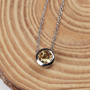Wholesale 925 Sterling Silver Natural Round Yellow Citrine Bezel Solitaire Pendant Memoria Jewels - Product Image 3