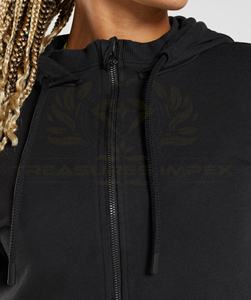 Hermosa sudadera recortada con cremallera completa para mujer 85% algodón 15% poliéster transpirable bolsillos de secado rápido longitud corta Sudadera con capucha Crop Top - Product Image 2