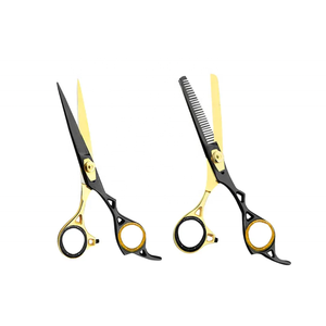ที่จับและใบมีดสแตนเลสกรรไกรตัดผมสีทองสีดำสำหรับร้านเสริมสวย - Product Image 2