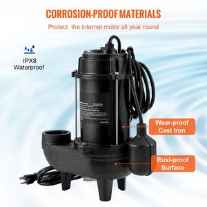 Pompa Sommergibile per Acque Reflue da 3/4 HP, 5880 GPH, 1050W con Interruttore a Galleggiante Piggyback da 3 m, Dispositivo di Drenaggio Durevole in Ghisa con Uscita da 2 Pollici - Product Image 4
