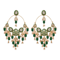Boucles d'oreilles pendantes en alliage plaqué or de haute qualité, faites à la main, motif floral, strass en cristal, tendance, certifiées traditionnelles pakistanaises