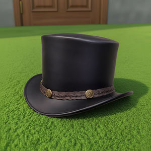 Sombrero de copa de cuero negro hecho a mano de primera calidad con banda marrón, estilo occidental, steampunk, gótico, para festivales. - Product Image 5