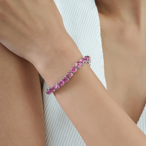 Natural Round Shape Pink Tourmaline Prong Set <b>925</b> <b>Sterling</b> <b>Silver</b> Tennis <b>Bracelet</b> For Women Party Wear Jewelry - Product Image 2