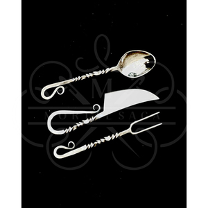 Ensemble de couverts de camping à manche torsadé avec couteau, cuillère et fourchette dans une pochette en cuir pour la cuisine en plein air, couverts médiévaux en fer forgé à la main - Product Image 2