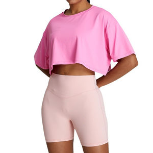 Camiseta Deportiva Corta para Mujer, Holgada, Transpirable, 100% Algodón, de Color Sólido, Manga Corta, de Secado Rápido - Product Image 6