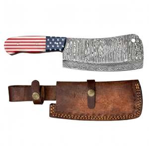 Couteau à viande artisanal en acier Damas, manche en résine, étui en cuir, outil de cuisine - Product Image 4