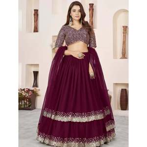 Charming Purple <b>Sequins</b> Georgette Engagement Wear Lehenga Choli for Women - Product Image 1