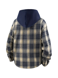 Chemise à capuche en flanelle rayée pour homme, style vintage, teinte en fil, manches longues, coupe classique - Product Image 2
