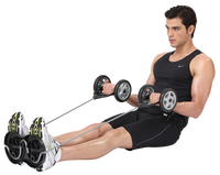 Roue abdominale ALLWINWIN ABW09 - Rouleau d'exercice pour le renforcement du tronc avec genouillères, tube de résistance et barre d'haltères pour la gym