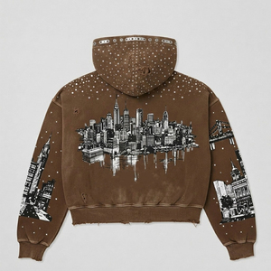 Custom <b>Men's</b> Brown Zip-Up <b>Hoodie</b> With <b>City</b> Print Oversized Streetwear Sweatshirt Regular Fit French Terry Material For Unisex - Product Image 2