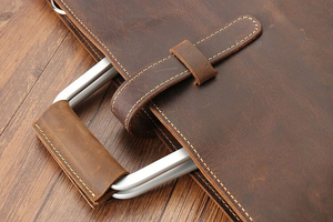 Sacoche pour ordinateur portable en cuir véritable et PU écologique, style vintage, sac messager professionnel, bandoulière réglable, pour le bureau et les voyages - Product Image 4