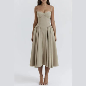 Robe de soirée d'été sur mesure pour femme, vert sauge, en mousseline, à bretelles spaghetti, longueur genou, taille naturelle, style robe de bal, OEM ODM - Product Image 3
