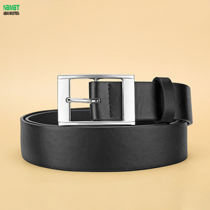 Cinturón Formal de Cuero Genuino para Hombre, Color Sólido, Hebilla de Metal Rectangular, Diseño de una Sola Pieza, Duradero - Product Image 3