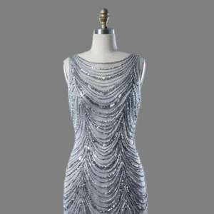 Robe de soirée sirène longue sans manches en perles argentées de luxe, vente en gros, sur mesure, pour fêtes formelles, fabricant - Product Image 1