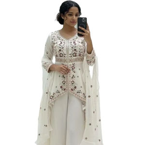 Sari en soie trois pièces, très beau, léger, aux couleurs vives, avec broderie riche, nouveau design, + chemisier, pour fêtes et mariages - Product Image 1