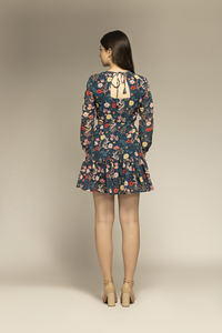 Premium Quality Summer Teal Blue Flared CutOut Tiered Mini <b>Dress</b> Printed <b>Dress</b> for Girls Daily Wear for Export Selling Price - Product Image 4