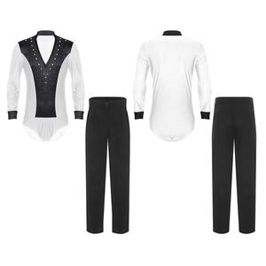 <b>Mens</b> Latin Ballet Dance Outfits Practice Wear <b>Bodysuit</b> And Long Pants <b>For</b> Ballroom Chacha Tango Dance Performance Themed Parties - Product Image 4