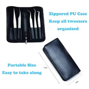 Juego de Pinzas para Pestañas de Acero Inoxidable, Punta Suave de Precisión, 5 Piezas, Estuche con Cierre Incluido - Product Image 5