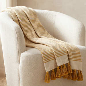 Coastal Woven Cotton Lounge Throw Fine Horizontal Stripe <b>Blanket</b> Fringed Edge Casual Minimalist Room Decor - Product Image 6