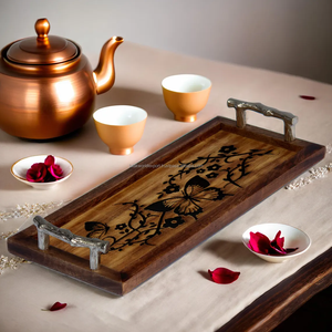 Bandeja de Servir Moderna Hecha a Mano de Alta Calidad Falak World Export, con Asa de Metal y Diseño de Madera, Apta para Lavavajillas y Microondas, para el Hogar - Product Image 2