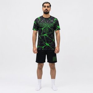Conjunto de Camiseta de Fútbol Personalizada para Hombre, Negra y Verde, Sublimada, de Poliéster que Absorbe la Humedad, Nombre del Equipo 00, Manga Corta, Corte Atlético, 220g - Product Image 1