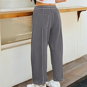 Women Plain Cargo Pants Wide Leg Sweatpants High Waist <b>Drawstring</b> Casual Loose Fit Streetwear - Product Image 3