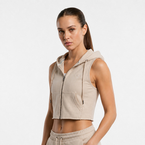 Women Gym Fitness Cropped Sleeveless Hoodie Sportswear Running Hooded Tank Top Short Length Women Sleeveless Hood <b>Jacket</b> - Product Image 3