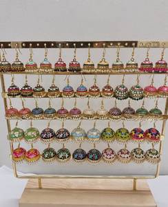 Pendientes de latón Meenakari, hechos a mano, estilo tradicional Jhumka, para mujer, estilo indio, regalo de boda, alta calidad, Ramadán, San Valentín - Product Image 5