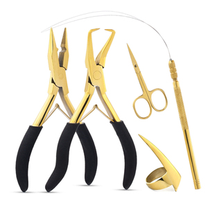 Kit d'outils de luxe pour extensions capillaires dorées 4 pièces – Pince professionnelle pour micro-anneaux, aiguilles à boucle de traction et crochets de retrait - Product Image 6