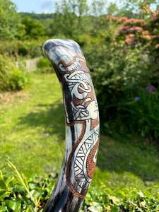 Natural Viking <b>Drinking</b> Horn with <b>Stand</b> - Handcrafted from Buffalo Horn - Product Image 2