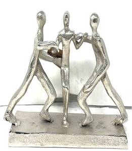 Sculpture Abstraite en Métal, Statue Artistique de Couple Argentée, Profil Humain Moderne sur Socle en Marbre, Décoration de Luxe pour Salon - Product Image 2