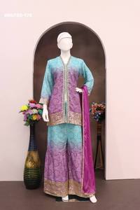 Festival Wear Latest Collection Digital Multi <b>Colour</b> Chinon with Sequence Embroidered Sharara-Top & Dupatta <b>Set</b> Wholesale Supply - Product Image 5