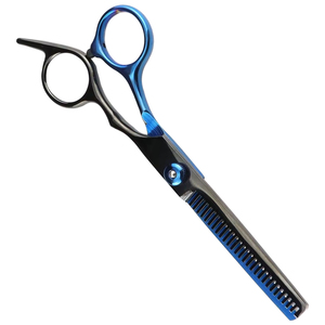 Ciseaux à effiler professionnels 6'' à faible MOQ, bleus et noirs, en acier inoxydable, à pointe arrondie, durables, outils de salon, OEM - Product Image 2
