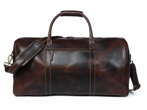 Sac de voyage pour homme en cuir véritable marron de luxe, décontracté, avec fermeture éclair en polyester, grande capacité, pour le week-end, résistant à l'eau, rembourré - Product Image 4