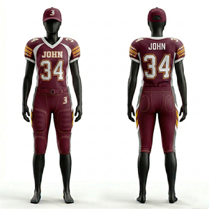 Women American Football Uniform 260 GSM Premium Polyester Spandex <b>Maroon</b> Gold White Contrast Panel Embroidered Tackle Twill Logo - Product Image 1