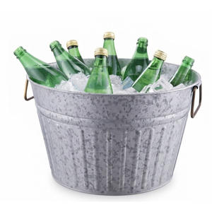 Bac à Boissons Galvanisé avec Poignées Métalliques, Seau à Glace Ovale pour Vin et Refroidisseur de Bière pour Fêtes, Traiteur et Bars - Bon Prix - Product Image 6