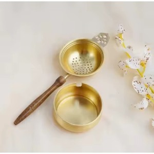 New Arrival Brass Tea <b>Strainer</b> with Wooden Handle Metal Infuser Durable Reusable <b>Colander</b> for Herbal Tea and Spices - Product Image 1
