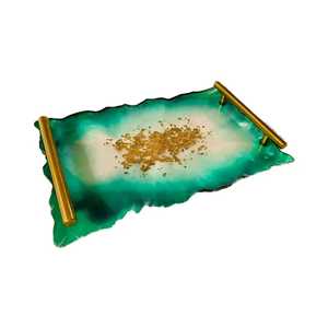 Rustic Wood Epoxy Resin Serving <b>Storage</b> <b>Tray</b> With Metal Handles Decorative Breakfast Food Coffee Table <b>Tray</b> Vanity Organizer - Product Image 6