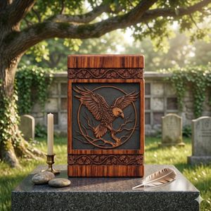 Wood Carved Cremation Urn <b>Memorial</b> <b>Keepsake</b> <b>Box</b> Decorative Tribute Case for Home Shrine - Product Image 3