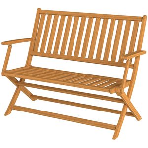 Banc de patio en teck au design minimaliste, pliable, pour 2 personnes, avec dossier et accoudoirs, pour jardin, véranda, parc, balcon - Product Image 1