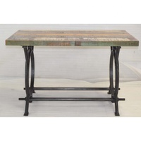 Table à manger pliable en fonte de style vintage moderne avec plateau en bois récupéré, style industriel, pour extérieur, restaurant, ferme, café, hôtel