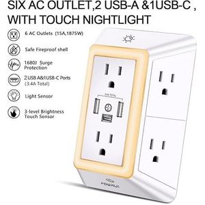 Prolunga con Presa USB e Protezione da Sovratensioni con Luce Notturna per Casa o Ufficio - Product Image 1