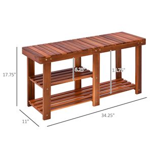 Panca Portascarpe a 3 Ripiani in Legno di Acacia con Finitura Teak per Organizzazione di Scarpe e Stivali nel Corridoio - Product Image 3