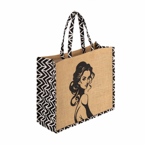 Beach Vibes Eco-Friendly Fashion Jute Tote <b>Bag</b> PP Webbing Handles <b>Medium</b> <b>Size</b> Geometric Pattern Zipper Closure Daily Outdoor Use - Product Image 1