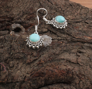 Boucles d'oreilles pendantes en larimar naturel, argent sterling 925, pierre de mer bleue, bijoux de luxe pour femmes, pour mariage et fête - Product Image 4