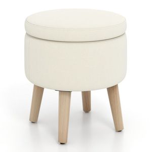 Pouf Rotondo Regolabile con Gambe in Legno di Gomma e Cuscinetti per i Piedi, Sgabelli e Pouf Eleganti - Product Image 1