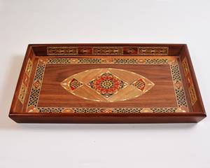 Handmade Moroccan Wooden Mosaic Serving Tray Vintage <b>Walnut</b> Wood With Mother Of Pearl <b>Shell</b> Inlay Decorative Kitchen Dining Gift - Product Image 2