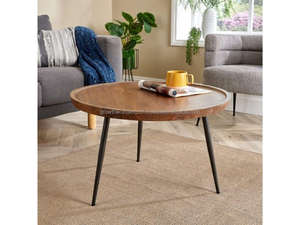 Mesa de Centro Redonda de Madera de Mango, Mesa de Centro Rústica de Madera para Sala de Estar, Mesa de Centro Decorativa de Madera de Mango Sólida, Madera de Mango Marrón - Product Image 2