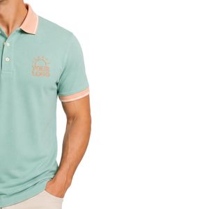 Polo Personalizado Verde Menta y Durazno para Hombre, Manga Corta, Ropa Casual de Golf, OEM, Marca Privada, Uniforme Transpirable, Venta al Por Mayor - Product Image 4