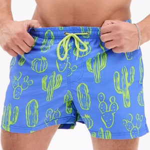 Shorts de bain pour hommes à imprimé cactus, séchage rapide, avec cordon de serrage, pour la plage, shorts de surf d'été, maillots de bain personnalisés OEM en gros - Product Image 5